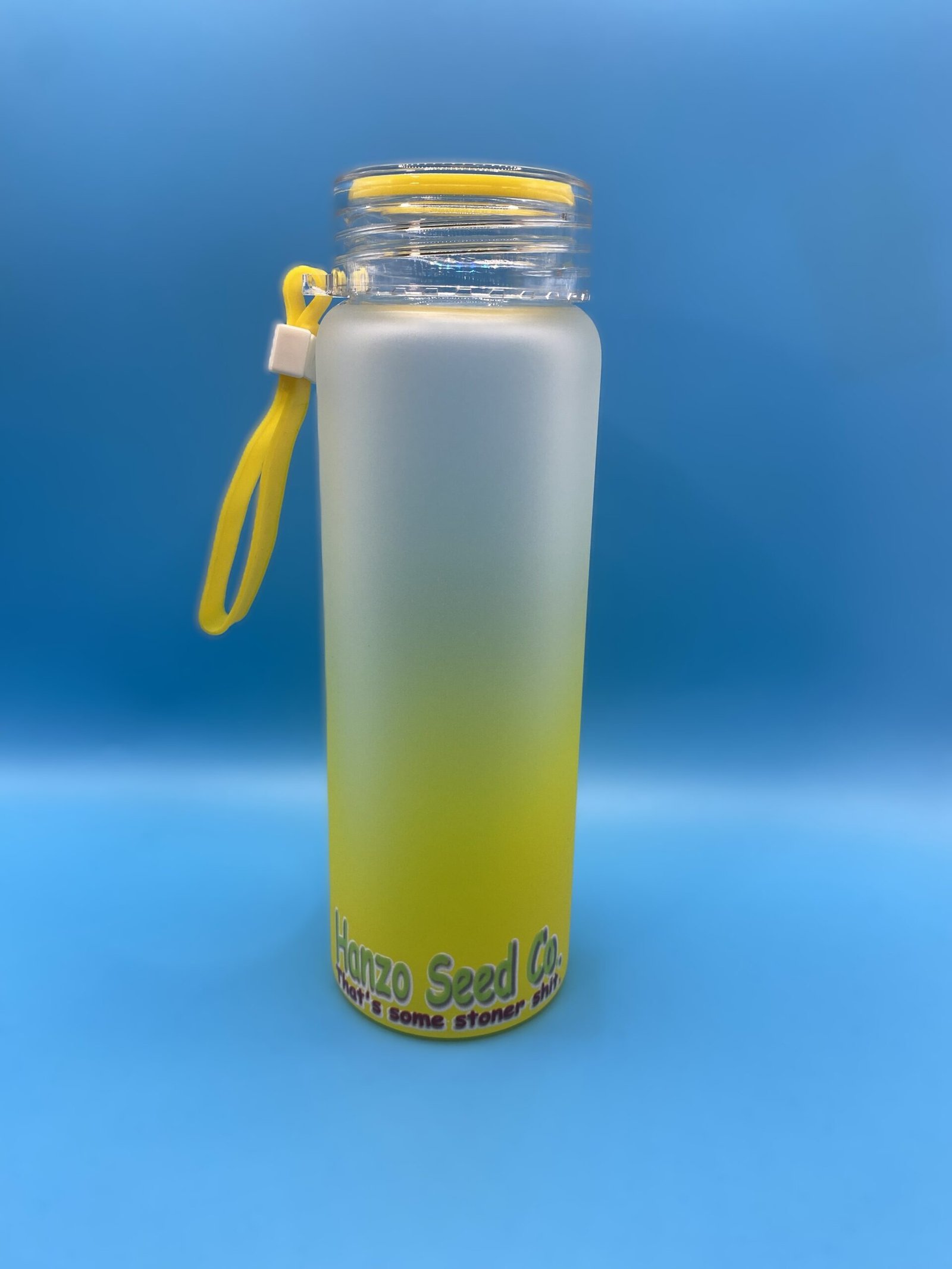 17oz Frosted Water Bottle | Frosted Ombre Gradient Glass Tumbler | Glass Water Bottle (hanzo seed co. "That's some stoner shit") logo