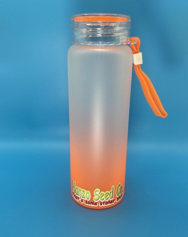 17oz Frosted Water Bottle | Frosted Ombre Gradient Glass Tumbler | Glass Water Bottle (hanzo seed co. "That's some stoner shit") logo