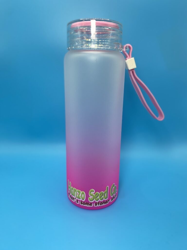 17oz Frosted Water Bottle | Frosted Ombre Gradient Glass Tumbler | Glass Water Bottle (hanzo seed co. "That's some stoner shit") logo