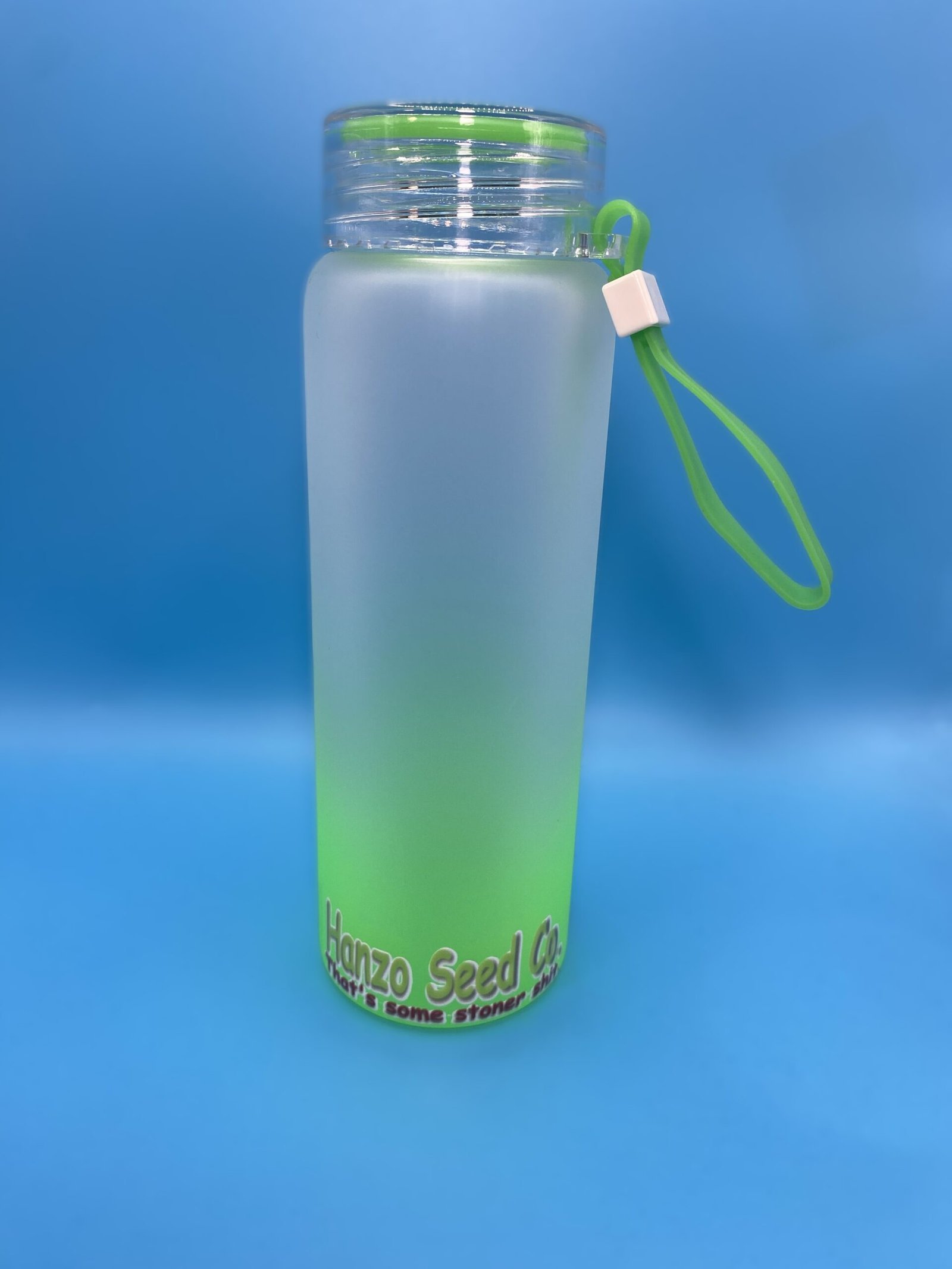 17oz Frosted Water Bottle | Frosted Ombre Gradient Glass Tumbler | Glass Water Bottle (hanzo seed co. "That's some stoner shit") logo